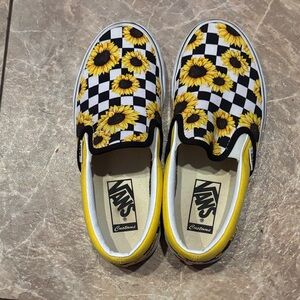 Vans Slip-On Sneakers with Sunflower Checkerboard Print